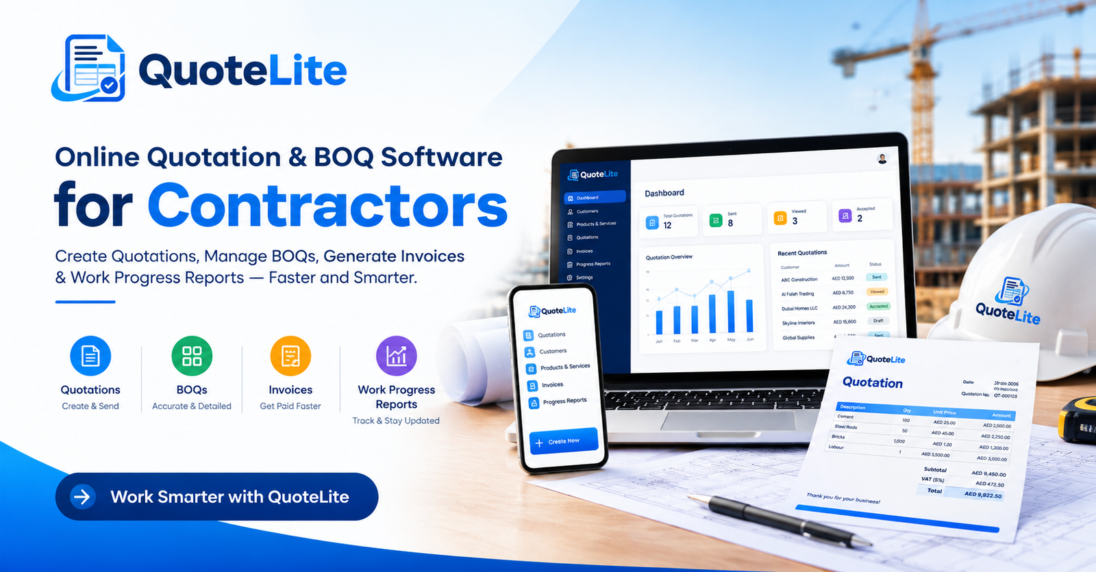 Online Quotation and BOQ Software: Create Quotations, BOQs, Invoices and Work Progress Reports Faster with QuoteLite